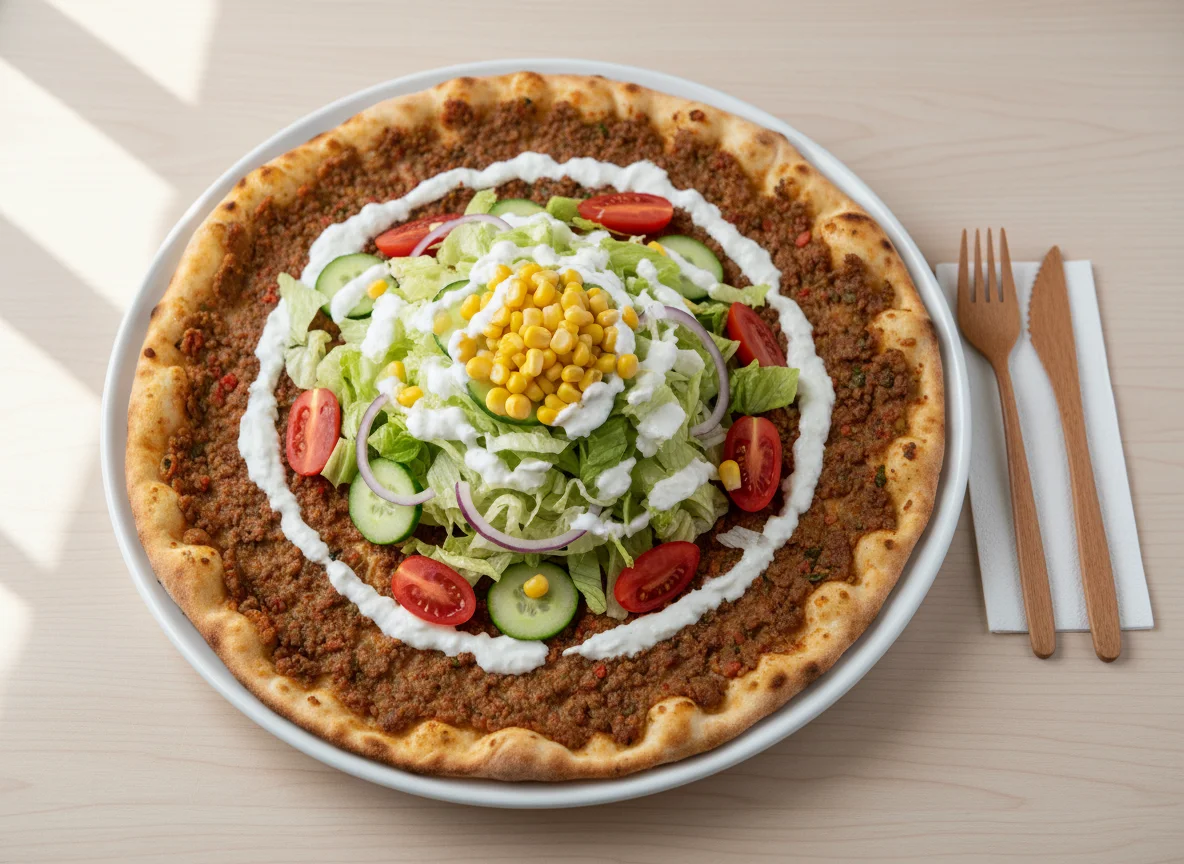 Lahmacun mit Salat und Soße photo