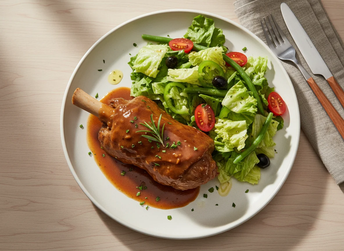 Lammhaxe mit gemischtem Salat photo