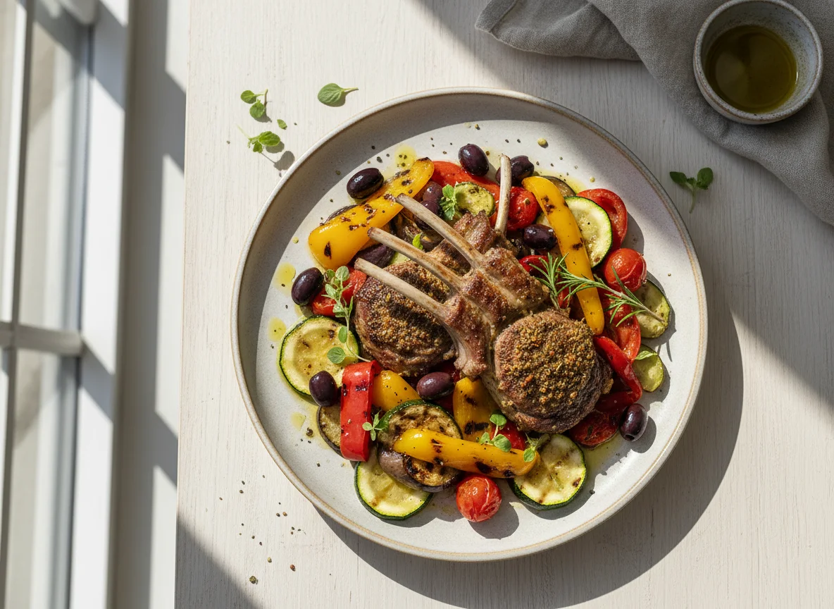 Lammkarree mit mediterranem Gemüse photo