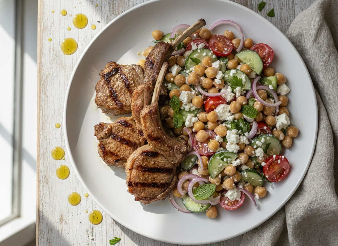 Lammkoteletts mit Kichererbsen-Salat photo