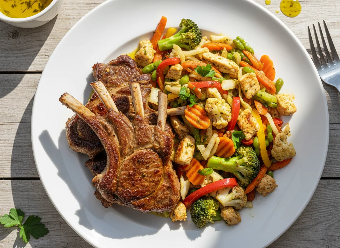 Lammrippchen mit Gemüsemischung photo