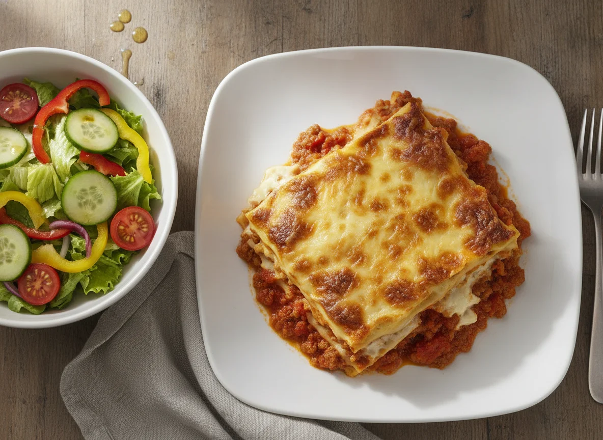 Lasagne mit gemischtem Beilagensalat photo