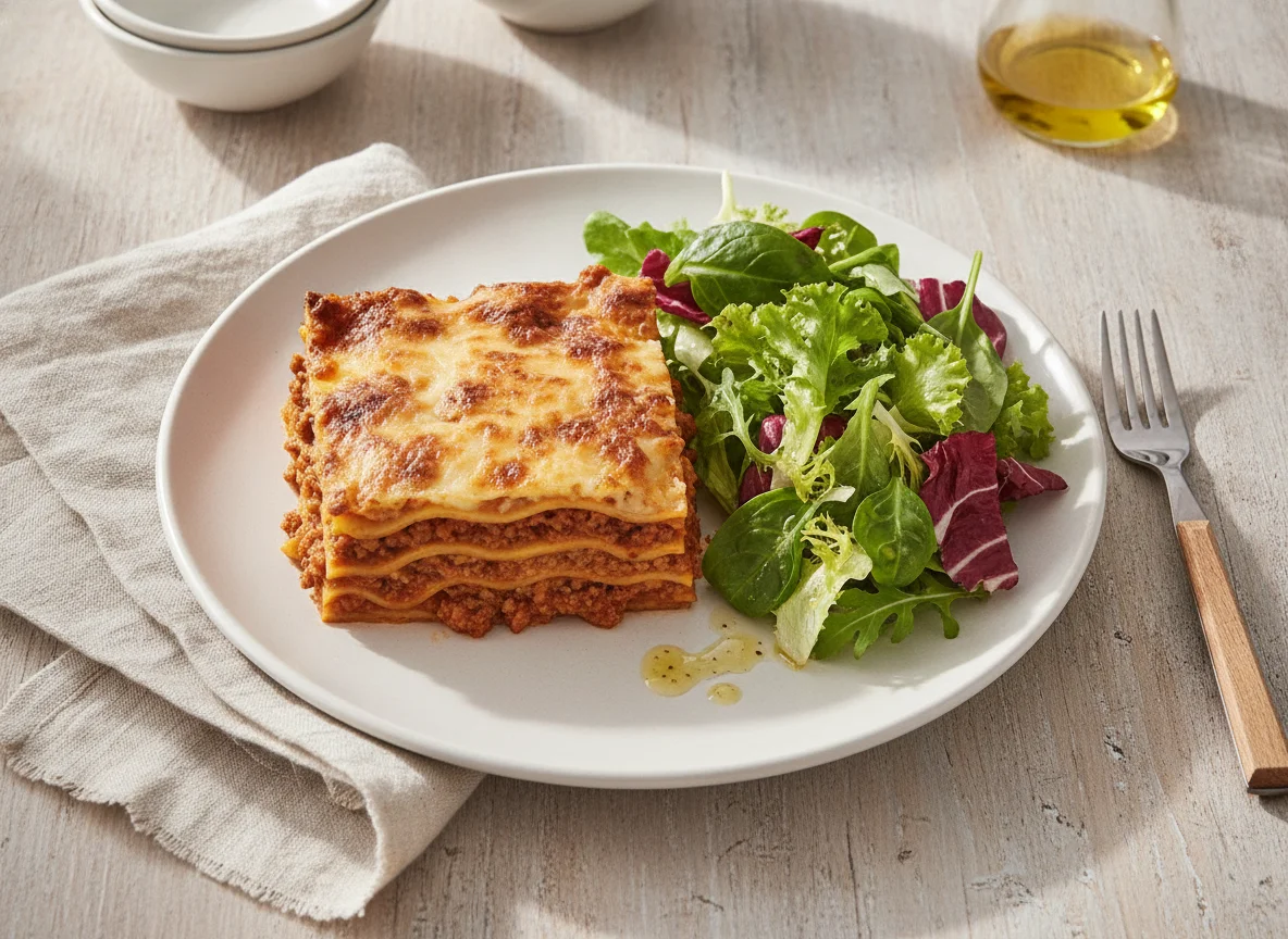 Lasagne mit gemischtem Blattsalat photo