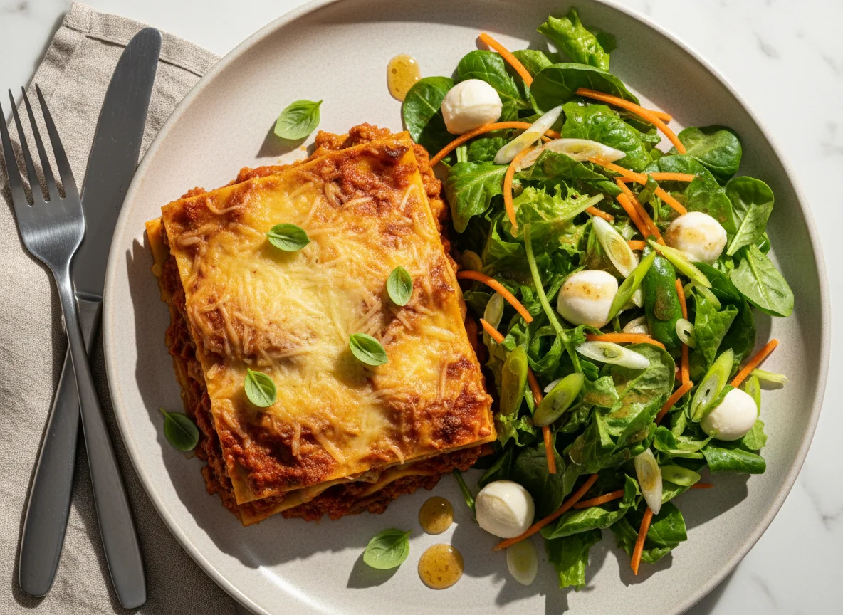 Lasagne mit gemischtem Salat photo