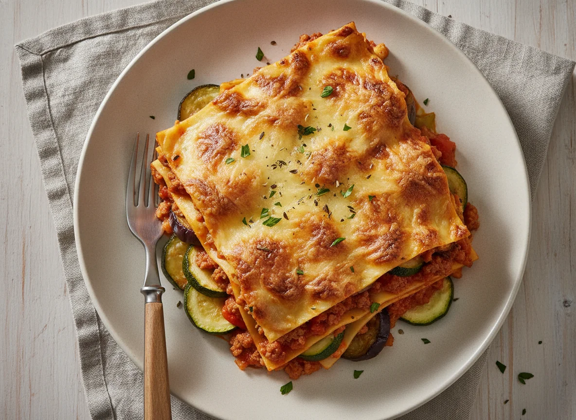 Lasagne mit Gemüse und Hackfleisch photo