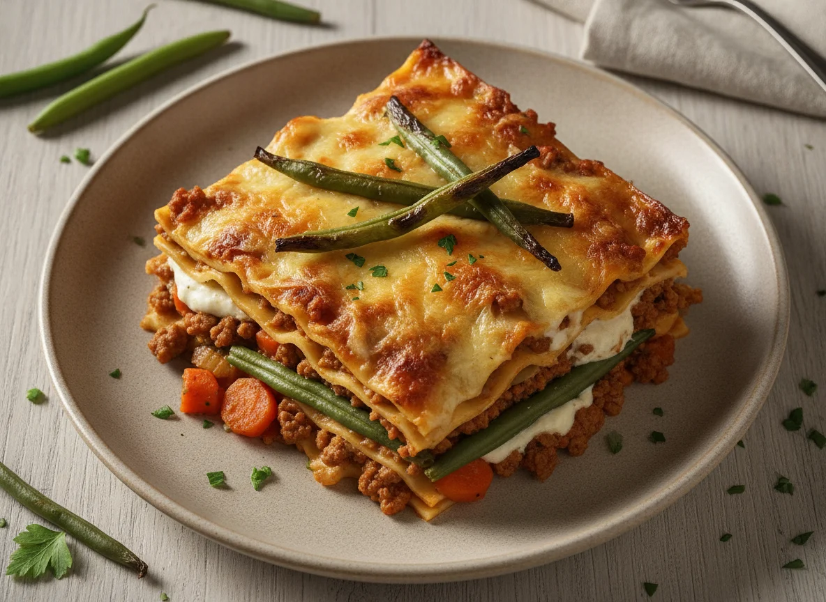 Lasagne mit grünen Bohnen photo