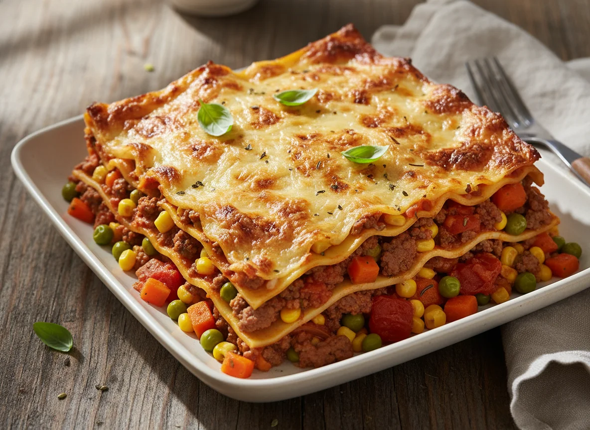 Lasagne mit Hackfleisch und Gemüse photo
