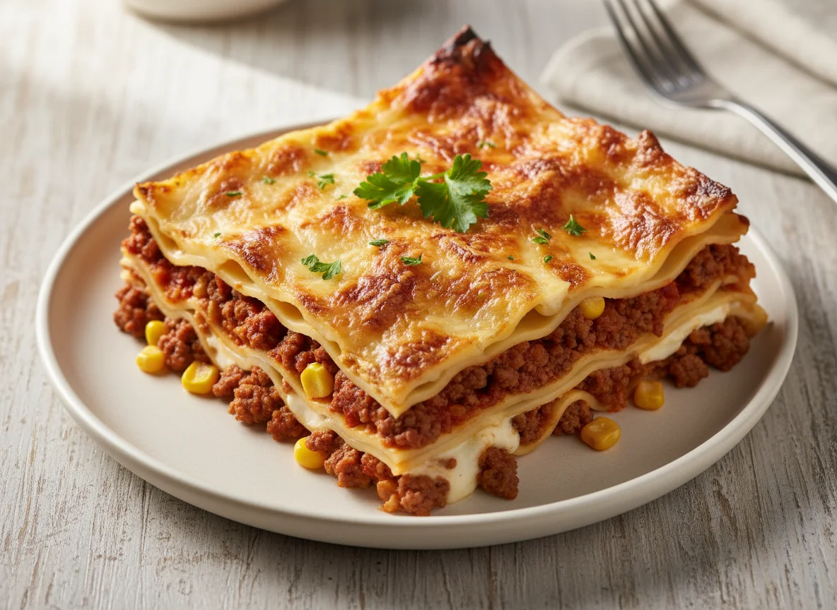 Lasagne mit Hackfleisch und Käse photo