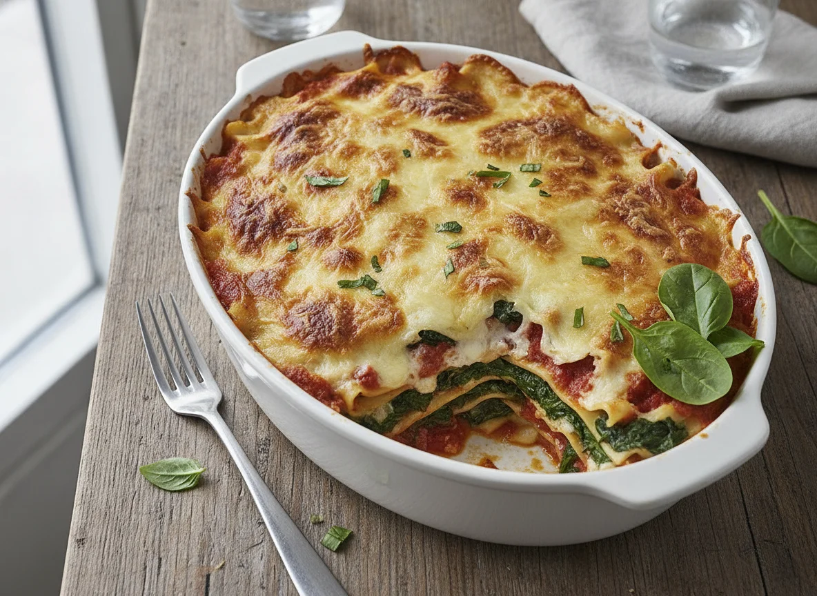 Lasagne mit Spinat und Käse überbacken photo