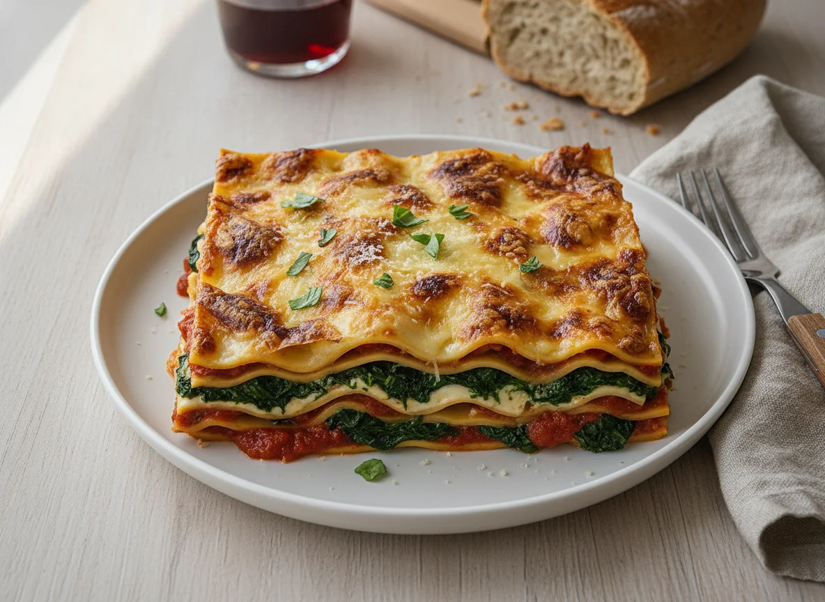 Lasagne mit Spinat und Tomatensauce photo
