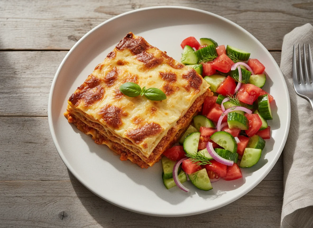 Lasagne mit Tomaten-Gurken-Salat photo