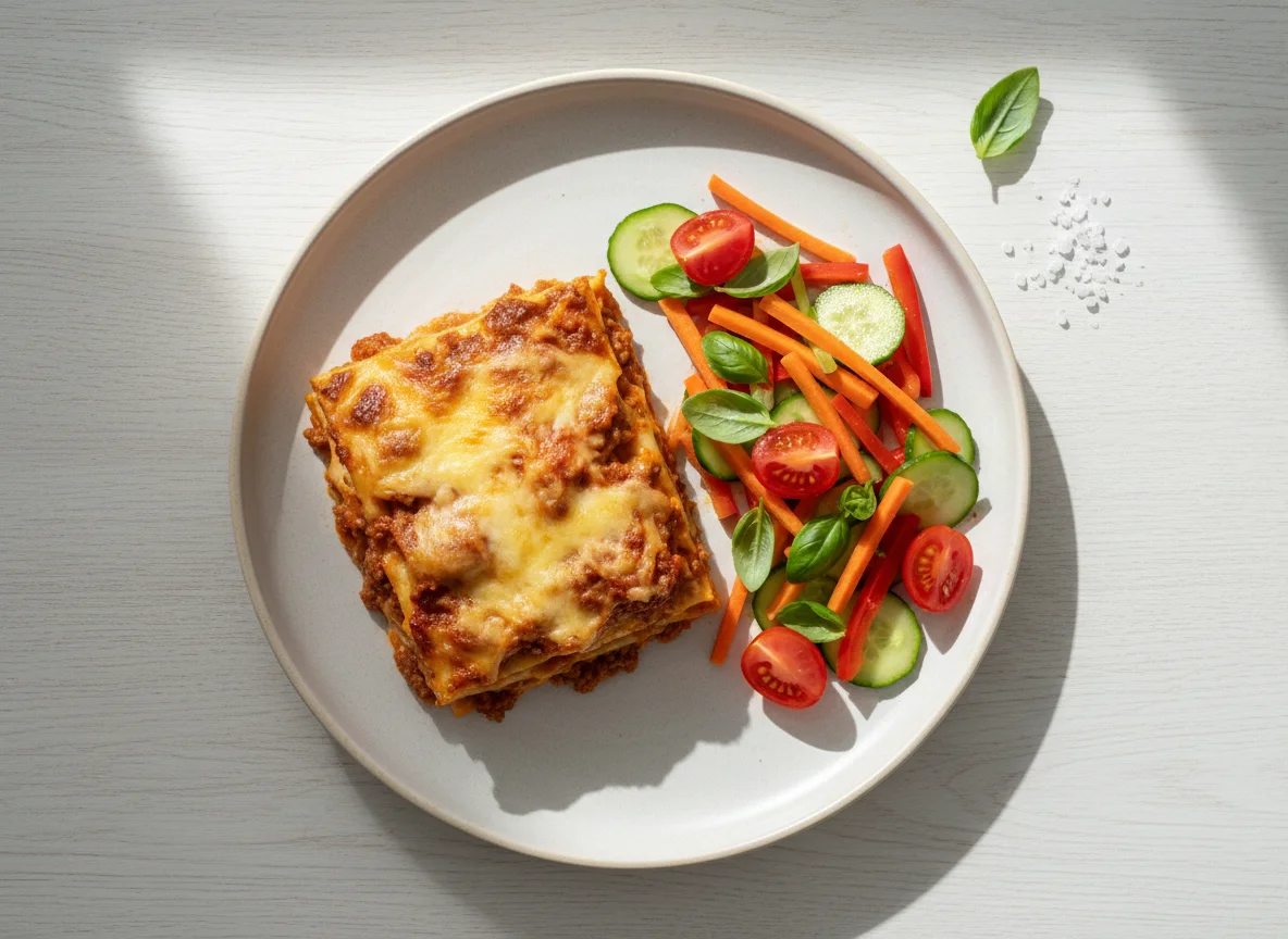 Lasagne und Gemüsesalat photo