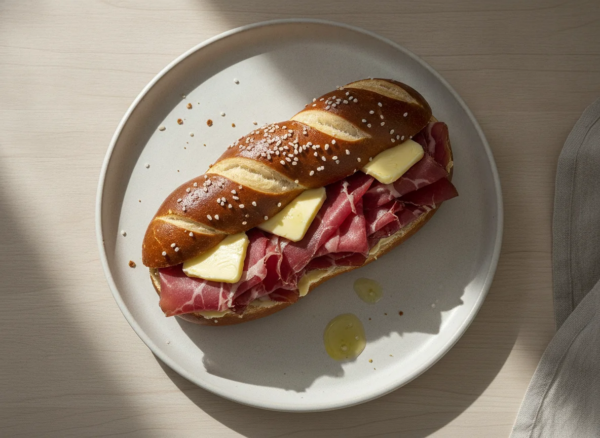 Laugenbrezel mit Bündnerfleisch photo