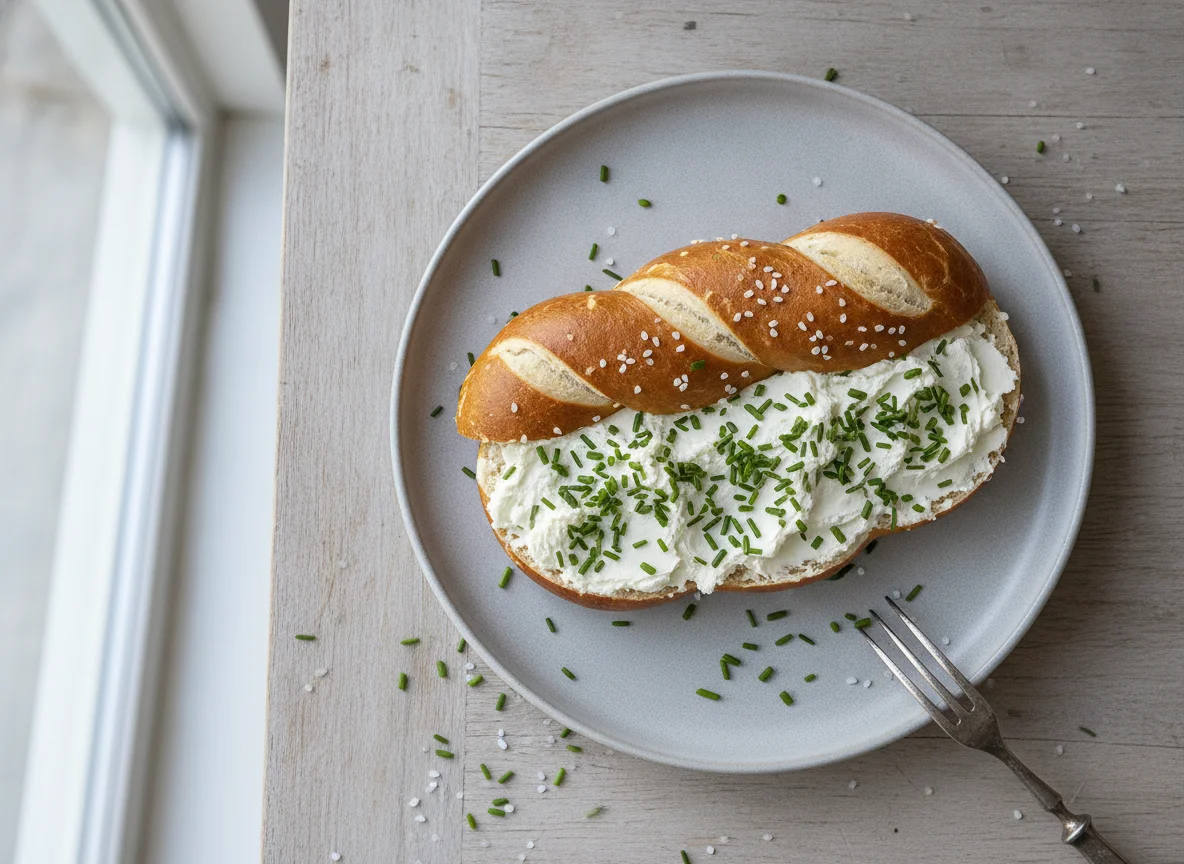 Laugenbrezel mit Frischkäse und Schnittlauch photo