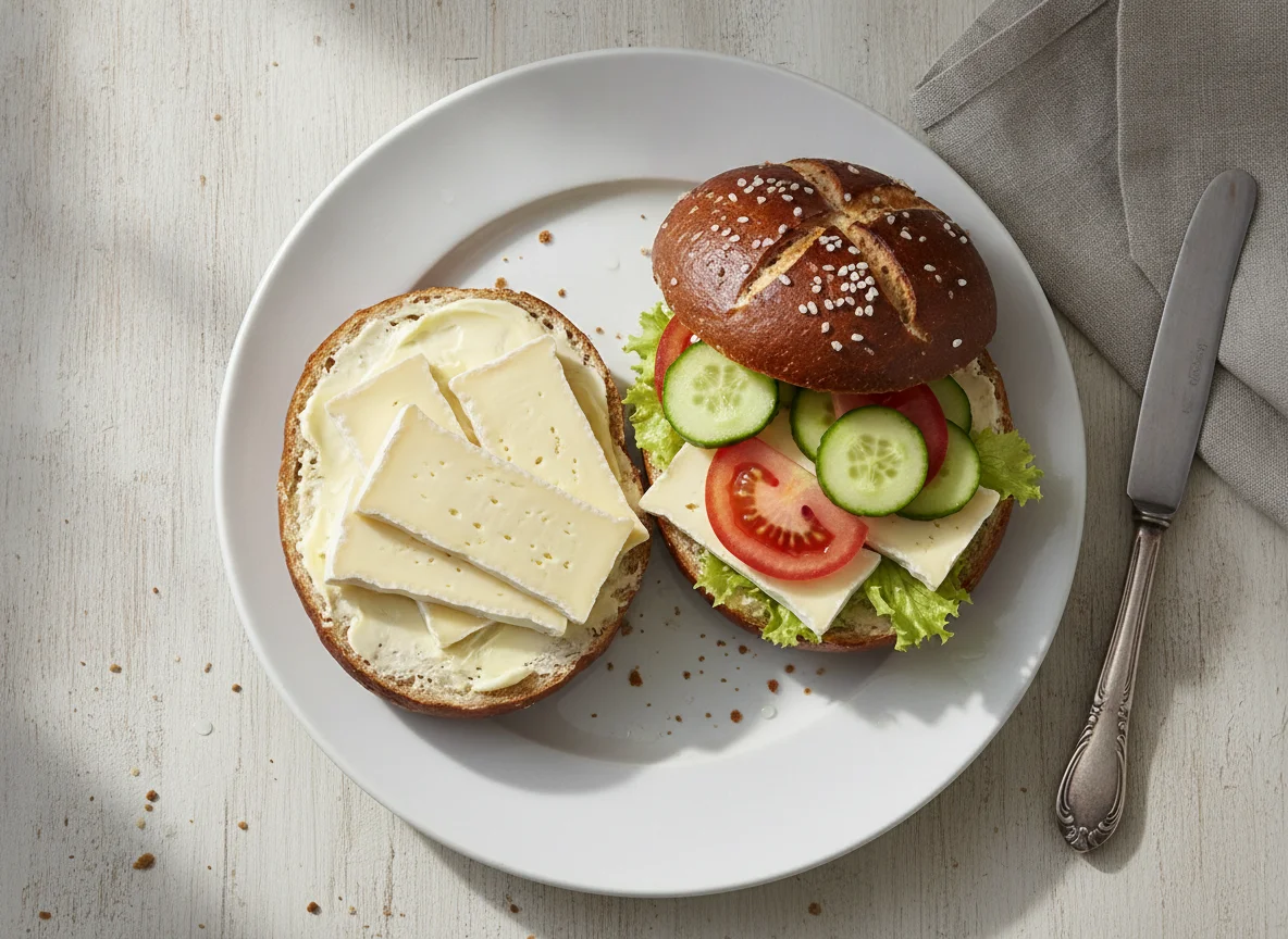 Laugenbrötchen mit Camembert photo