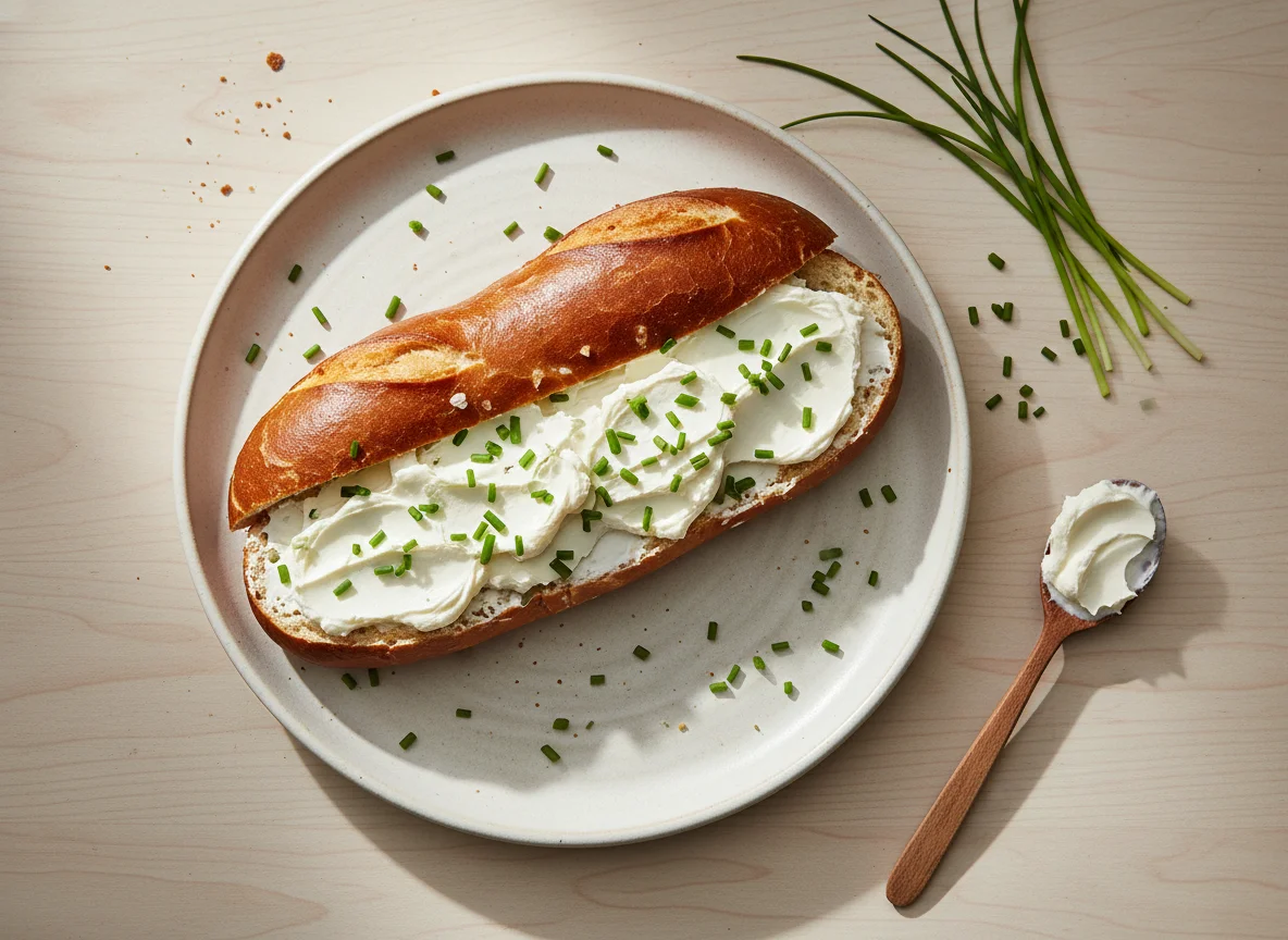 Laugenstange mit Frischkäse und Schnittlauch photo