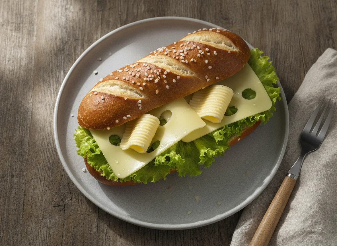 Laugenstange mit Käse und Salat photo