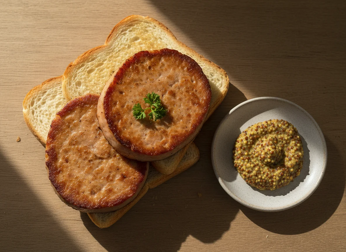 Leberkäse auf Toast mit Senf photo