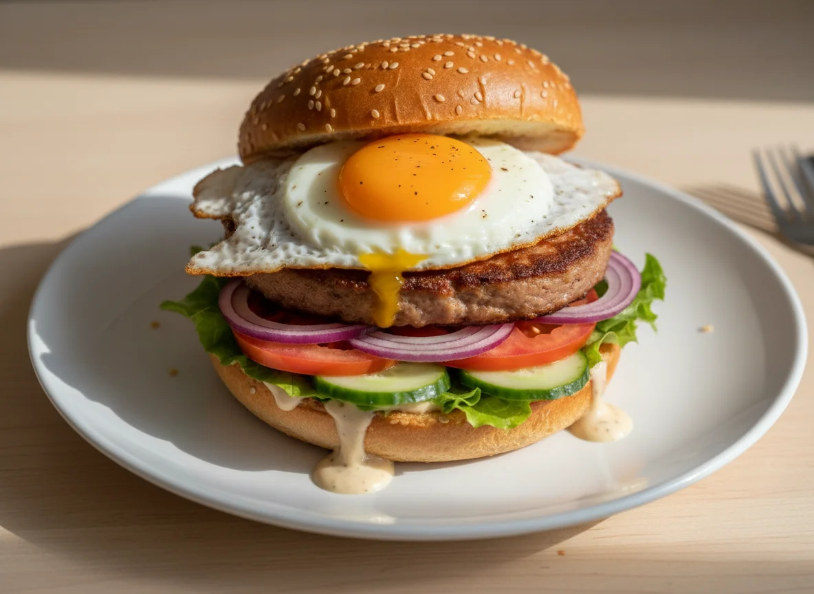 Leberkäse Burger mit Spiegelei photo