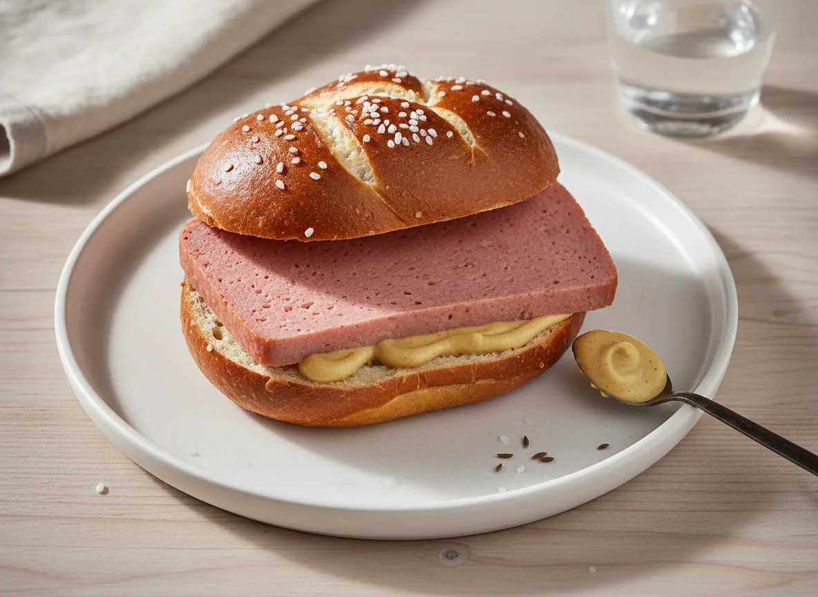 Leberkäsesemmel (Laugenbrötchen) photo