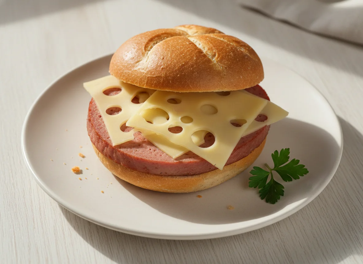 Leberkäsesemmel mit Käse photo
