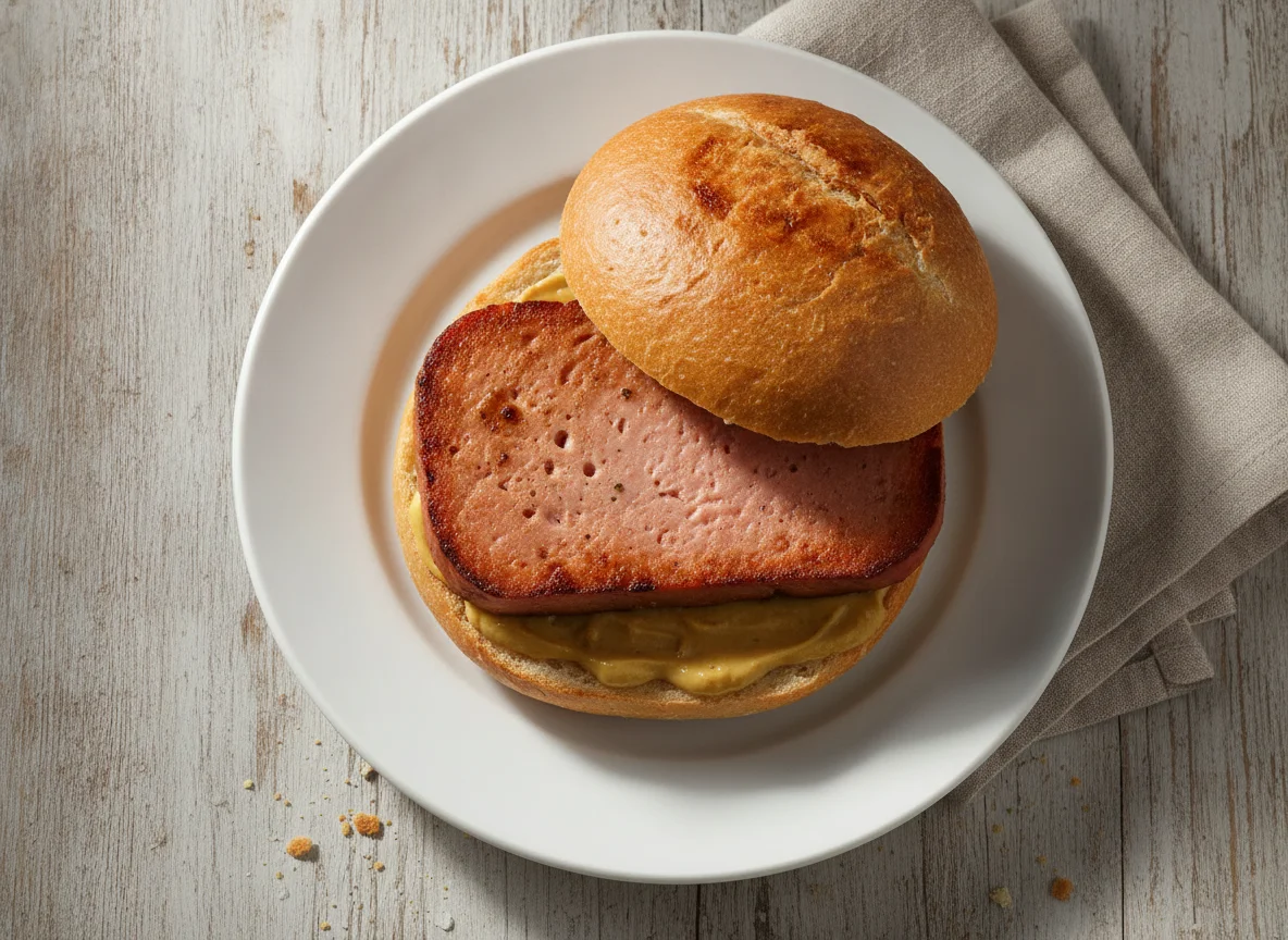 Leberkäsesemmel mit süßem Senf photo