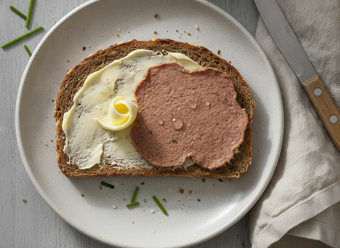 Leberwurstbrot mit Butter photo