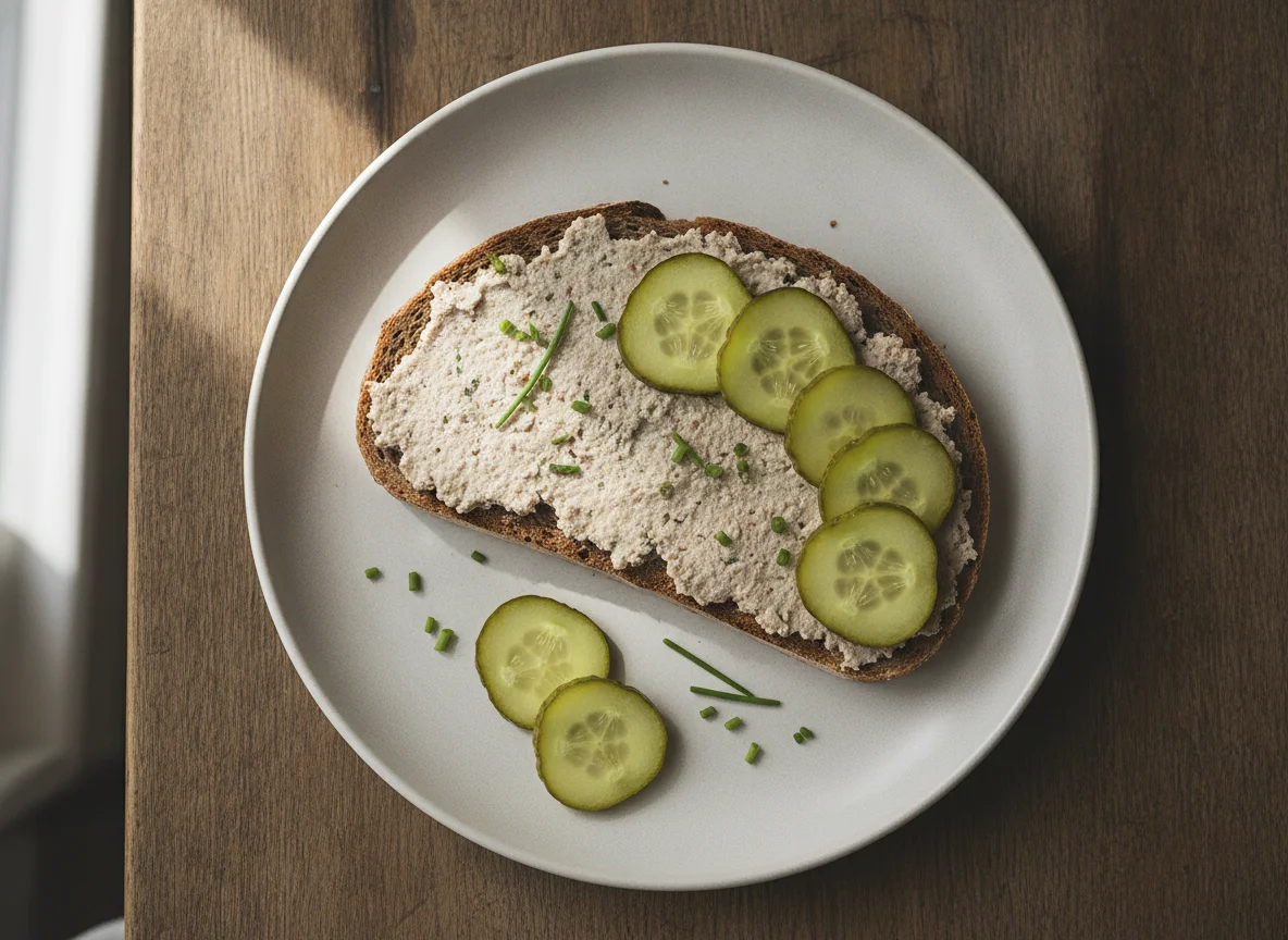 Leberwurstbrot mit Gurkenscheiben photo