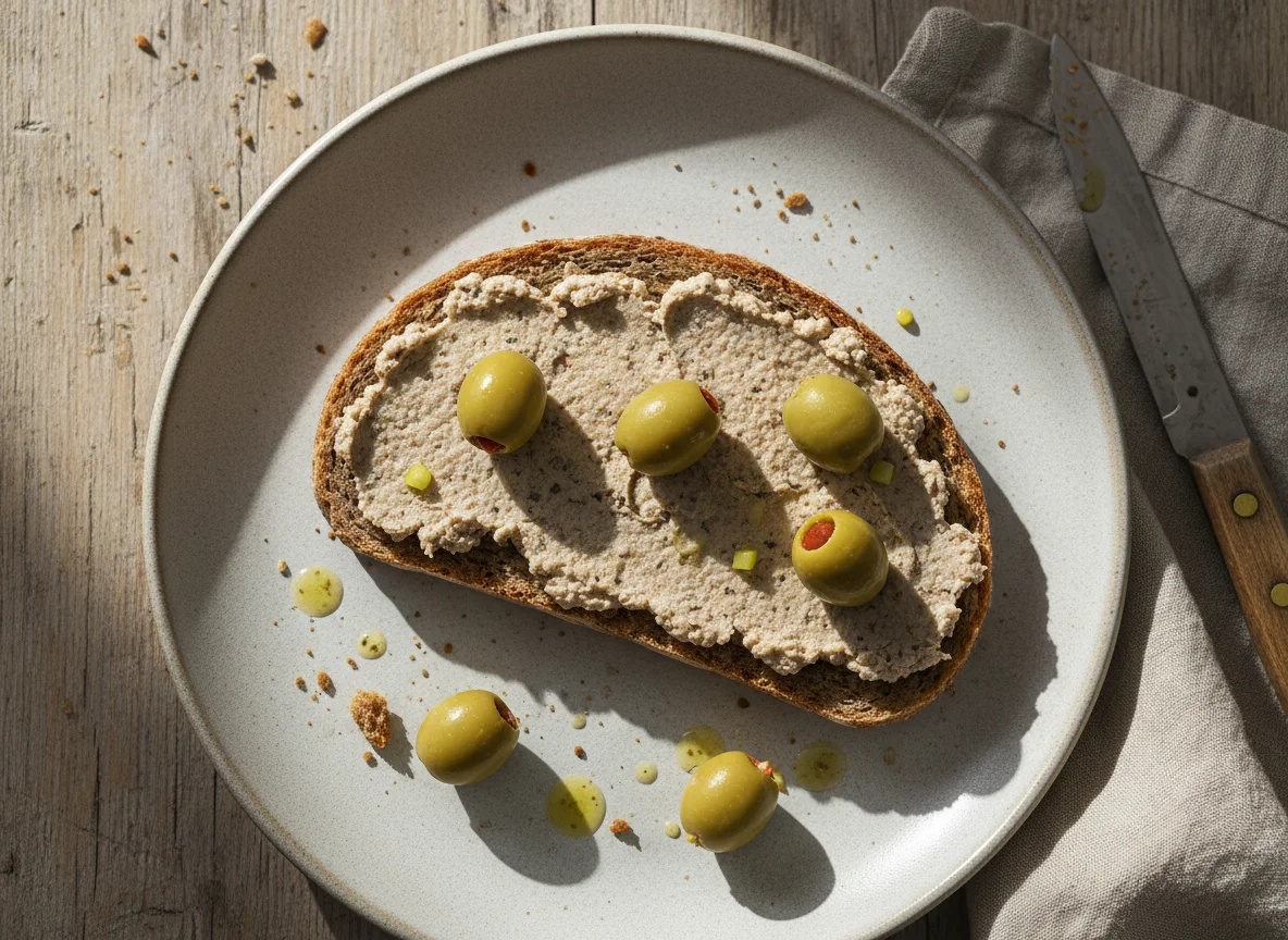 Leberwurstbrot mit Oliven photo