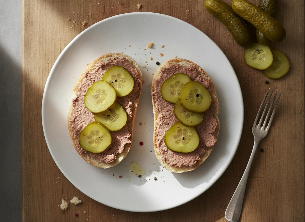 Leberwurstbrötchen mit Gewürzgurken photo