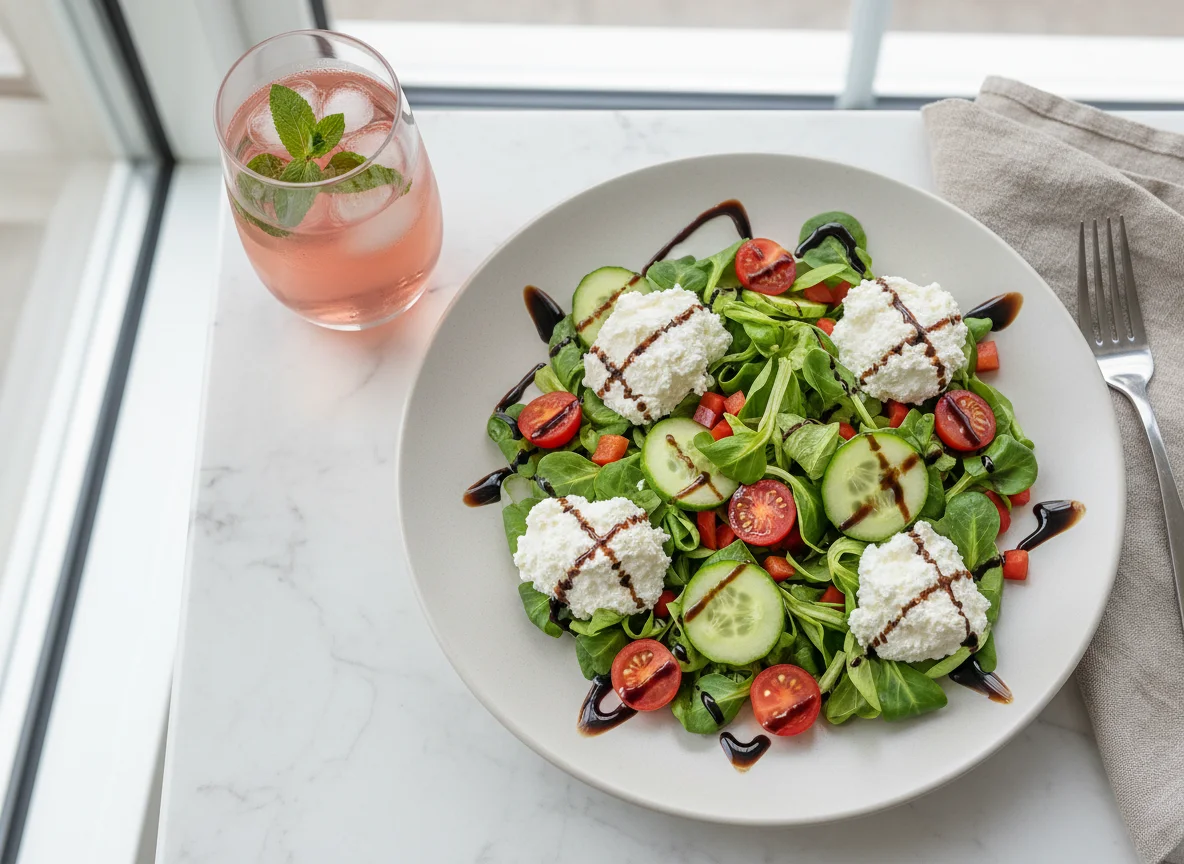 Leichter Salat mit Frischkäse und Gemüse photo
