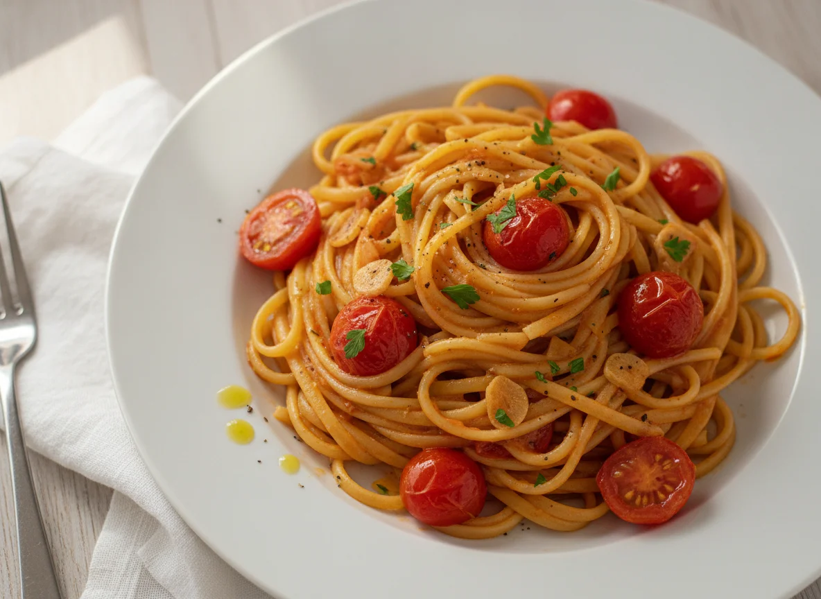 Linguine mit Tomaten-Sahnesauce photo