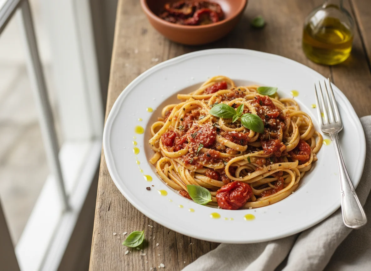Linguine mit Tomatensauce photo