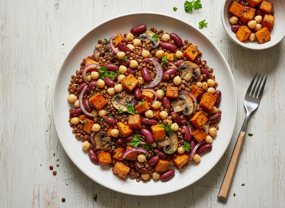 Linsen-Bohnen-Salat mit Süßkartoffel photo
