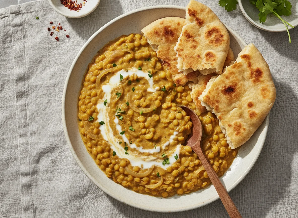Linsencurry mit Fladenbrot photo