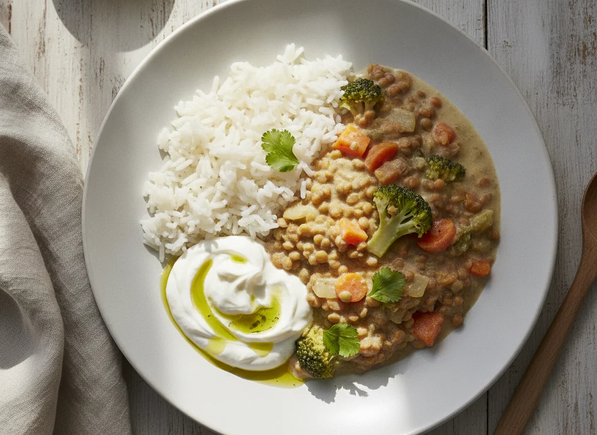 Linsencurry mit Reis und Joghurt photo