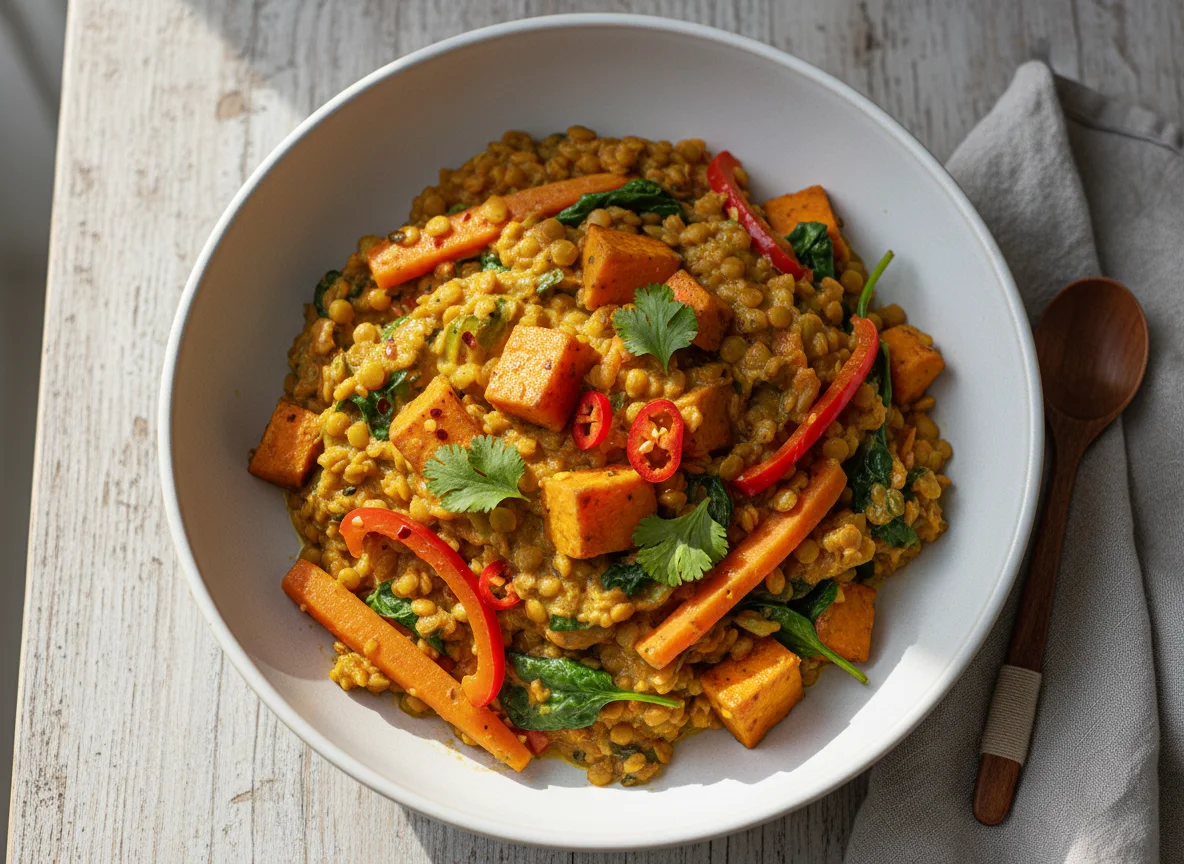 Linsen-Daal mit Süßkartoffel und Gemüse photo
