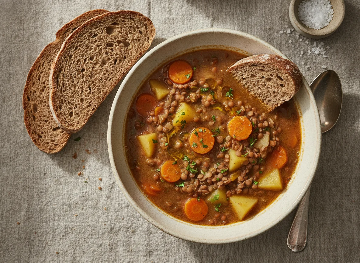 Linseneintopf mit Graubrot photo