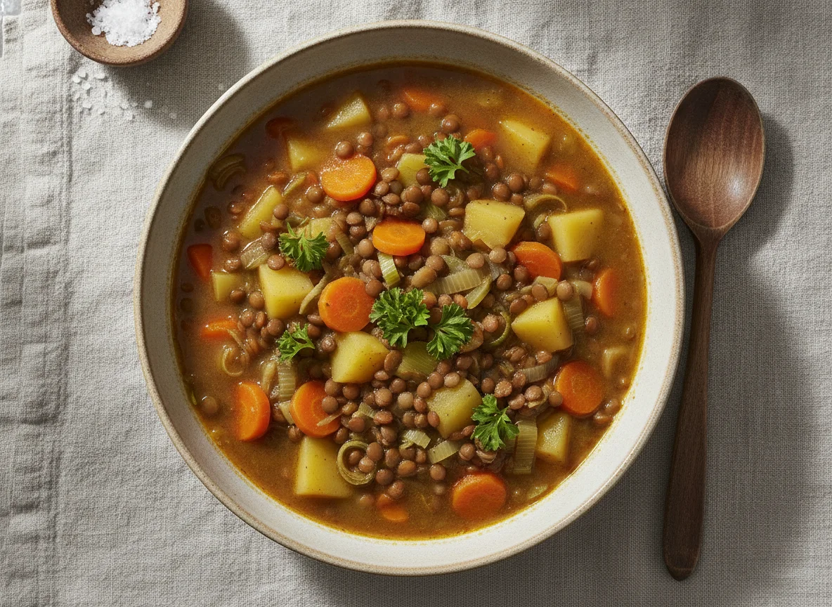 Linseneintopf mit Kartoffeln und Gemüse photo