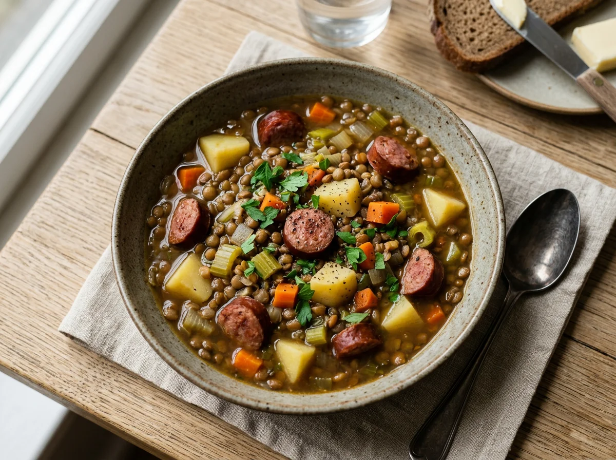 Linseneintopf mit Mettenden photo