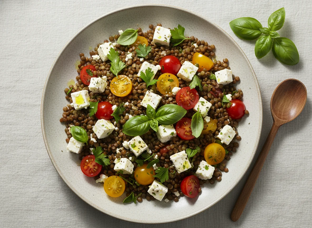 Linsen-Feta-Salat mit Tomaten und Kräutern photo