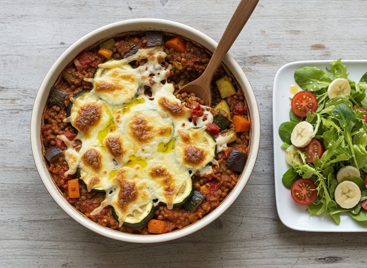 Linsen-Gemüse-Auflauf mit Käse photo