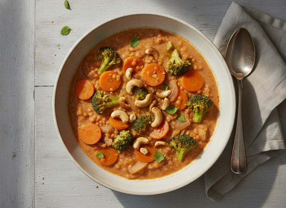 Linsen-Gemüse-Eintopf mit Cashewkernen photo