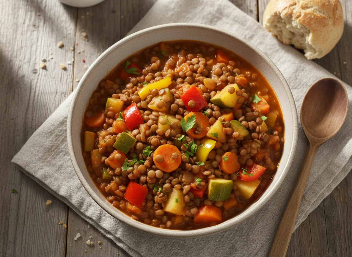 Linsen-Gemüse-Eintopf mit Kartoffeln photo