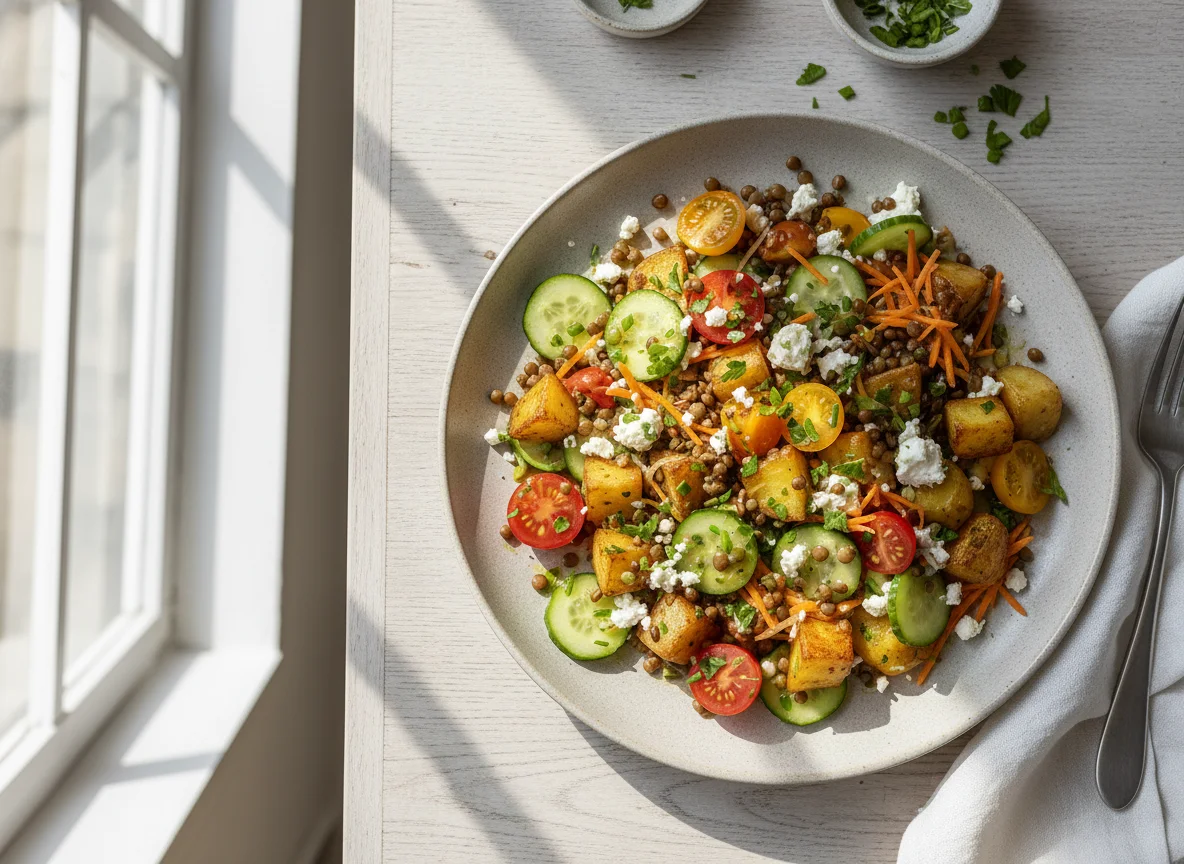 Linsen-Kartoffel-Salat mit Feta photo