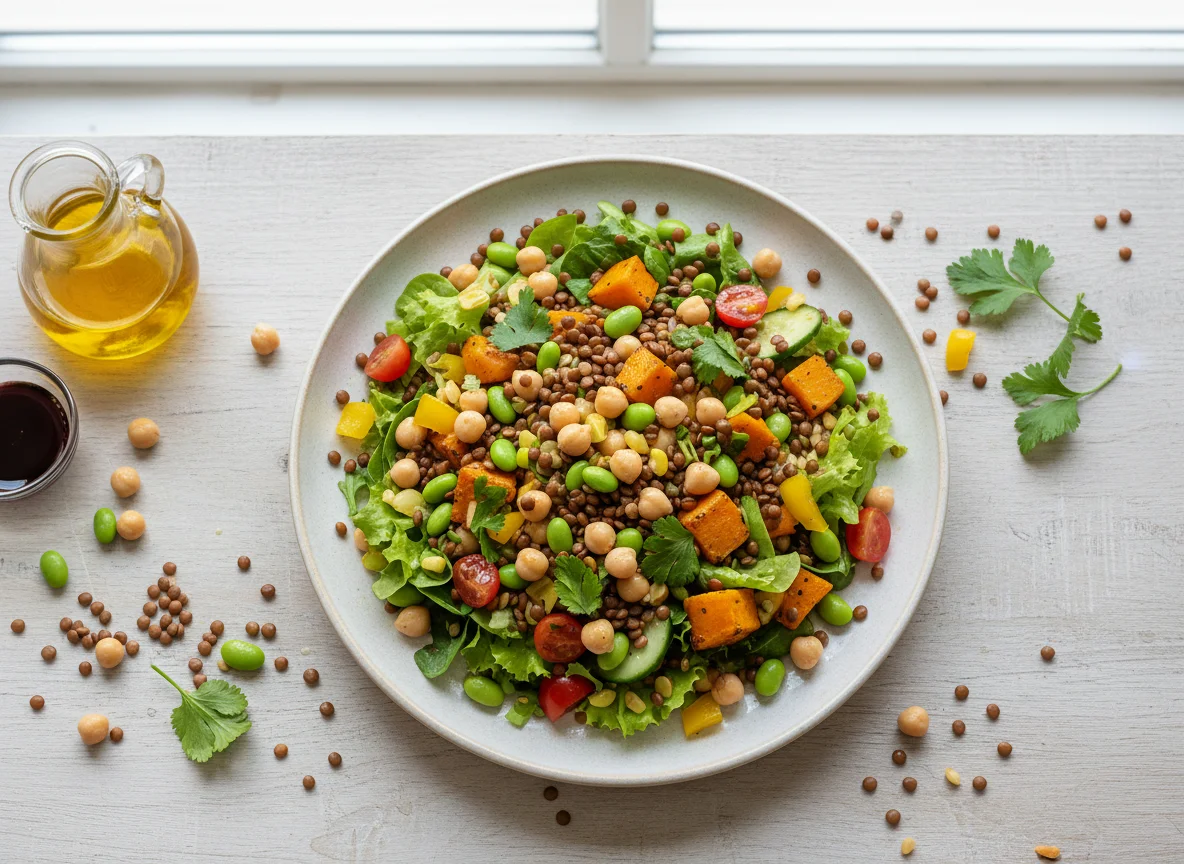 Linsen-Kichererbsen-Salat mit Gemüse photo
