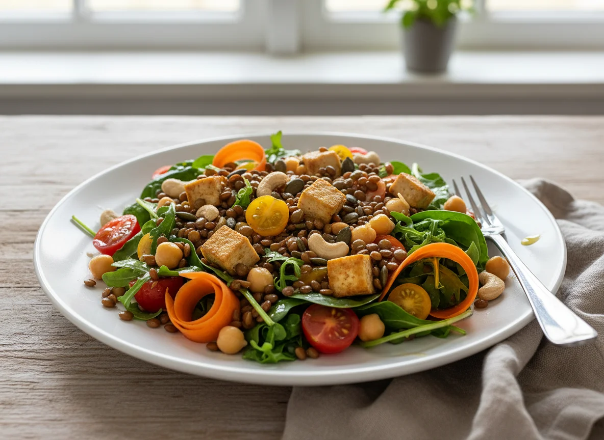 Linsen-Kichererbsen-Salat mit Tofu photo