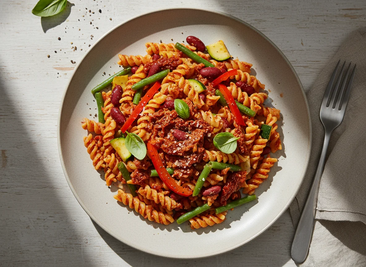 Linsennudeln und getrocknete Tomaten Pesto photo