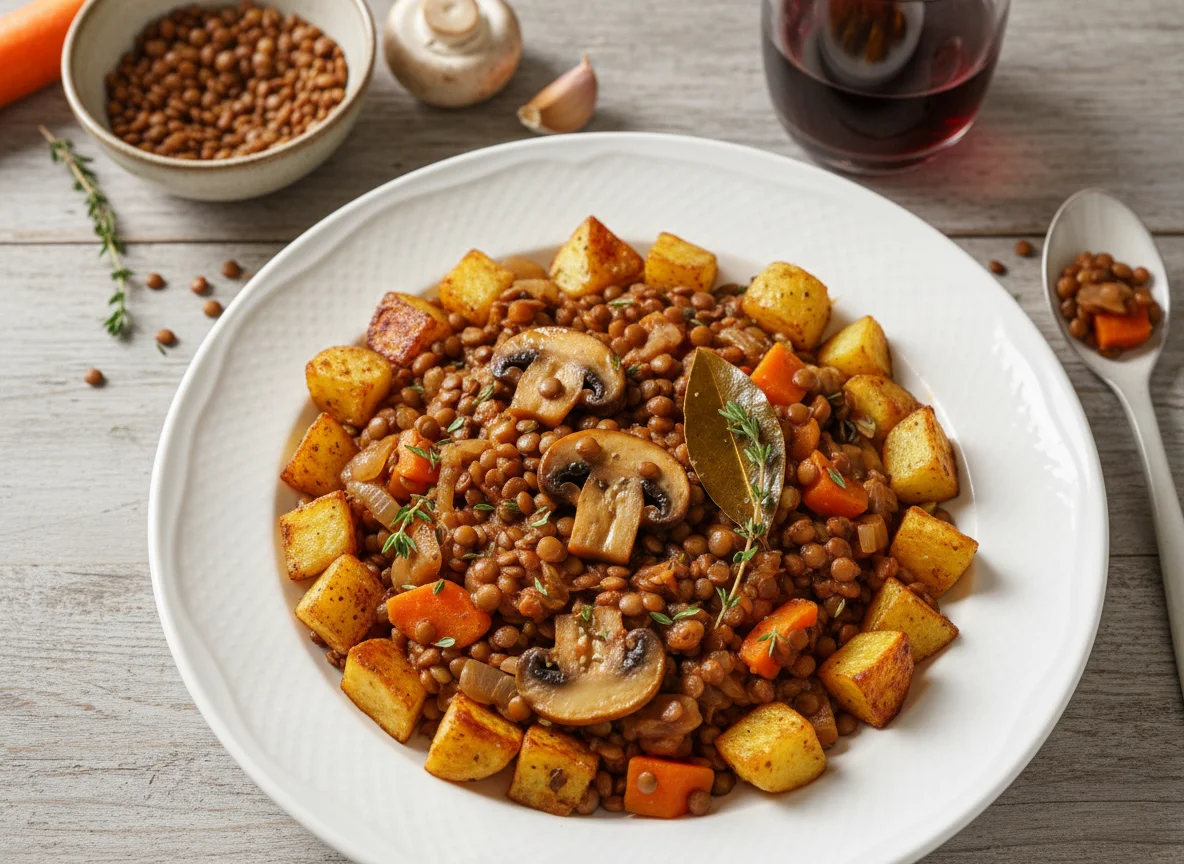 Linsen-Pilz-Ragout mit Kartoffeln photo