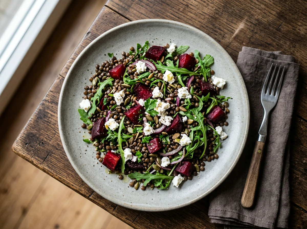 Linsen-Rote-Bete-Salat mit Rucola und Feta photo